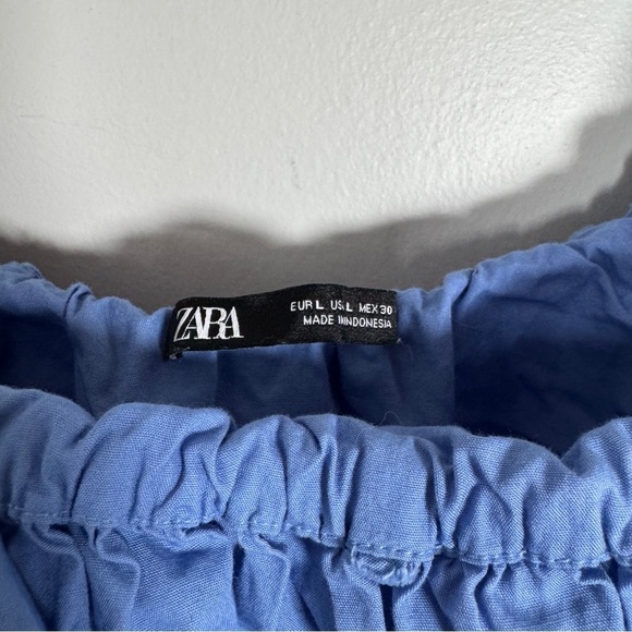 Zara Blue Ruched Ruffled Puff Crop Top - Picture 7 of 7